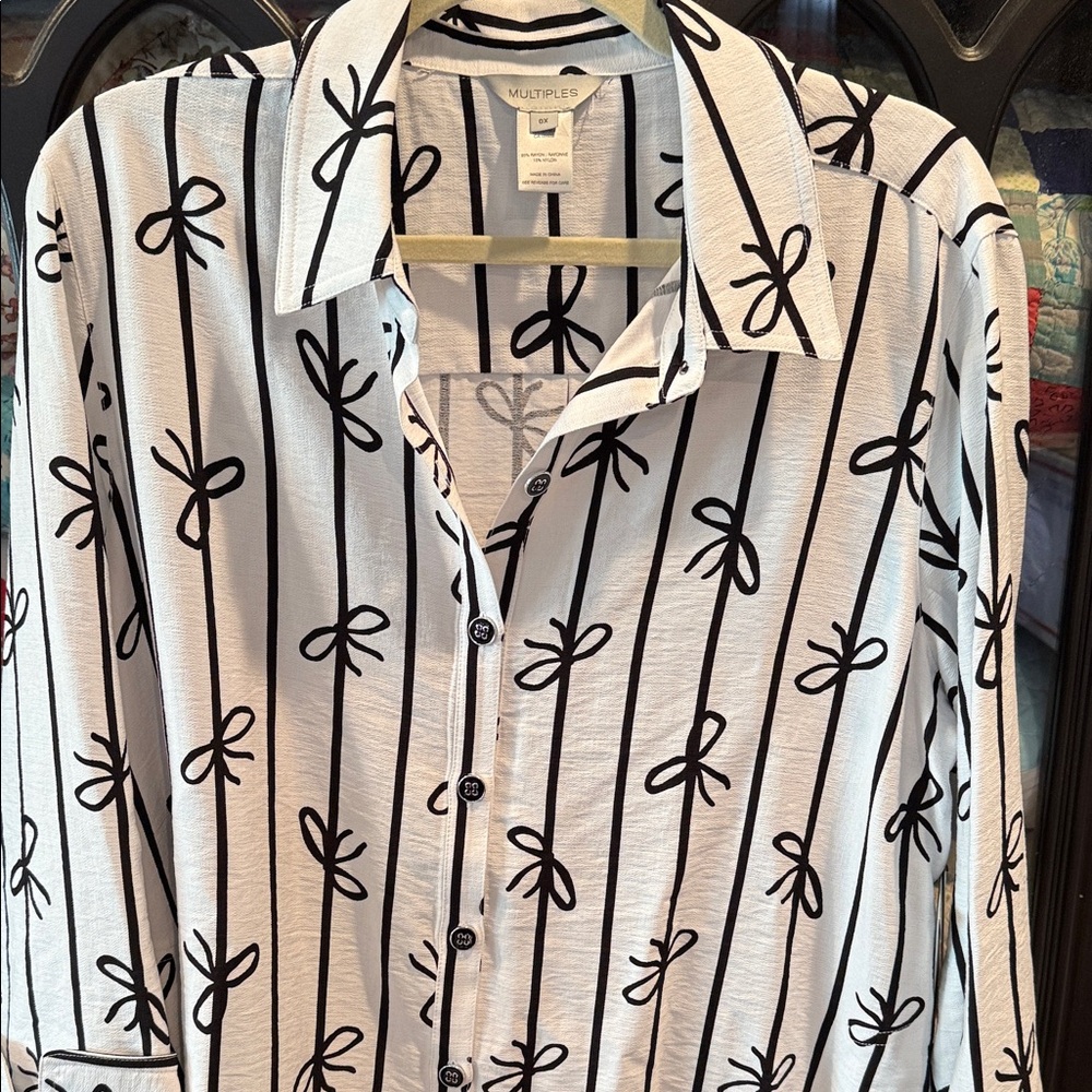 Multiples Black and White Striped Women's Blouse